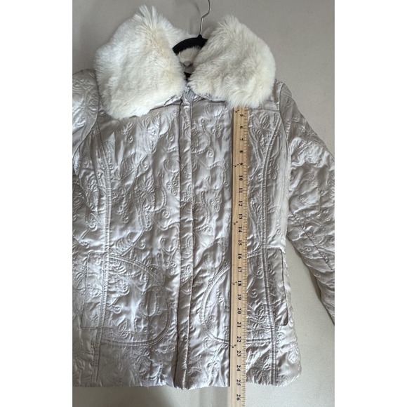 Vtg Y2K Victorias Secret Quilted Down Puffer Jacket S Removable Faux Fur Collar - Picture 15 of 16